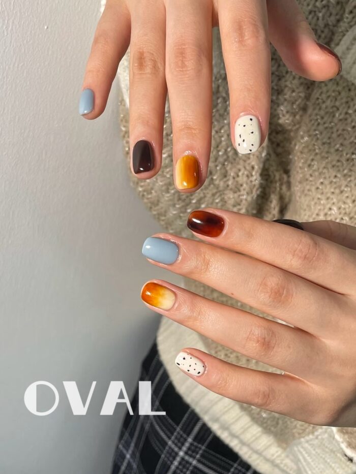 [Cure in 40s with Lamp] Autumn Amber Mixed-Tone Gel Nail Wraps (Oval Shape) - 20pcs Self-Adhesive, Instant Hardening Nail Tips - Image 3