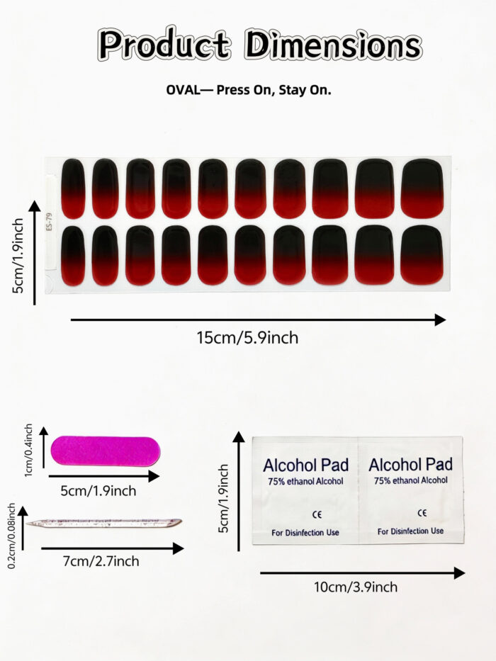 [Cure in 40s with Lamp] Burgundy-to-Black Gradient Gel Nail Wraps (Oval Shape) - 20pcs Self-Adhesive, Turns to Hard Nail Tips Instantly - Image 4