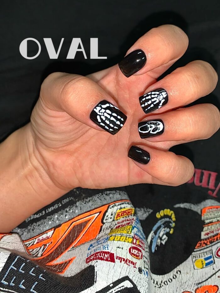[Cure in 40s with Lamp] Edgy Skeleton Hand Gel Nail Wraps (Oval Shape) - 20pcs Self-Adhesive, Turns to Hard Nail Tips Instantly - Image 3