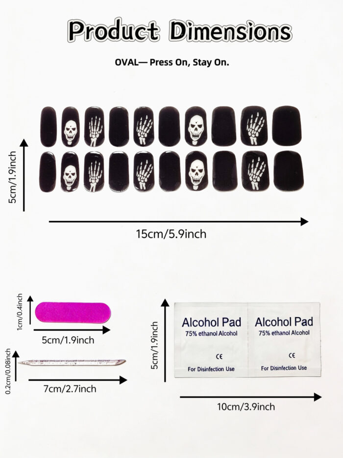 [Cure in 40s with Lamp] Edgy Skeleton Hand Gel Nail Wraps (Oval Shape) - 20pcs Self-Adhesive, Turns to Hard Nail Tips Instantly - Image 4