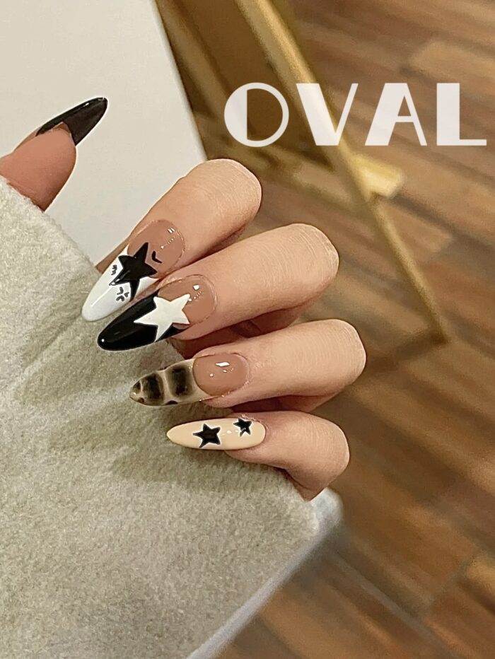 [Cure in 40s with Lamp] Edgy Star French Tip Gel Nail Wraps (Oval Shape) - 20pcs Self-Adhesive, Instant Hardening Nail Tips - Image 2