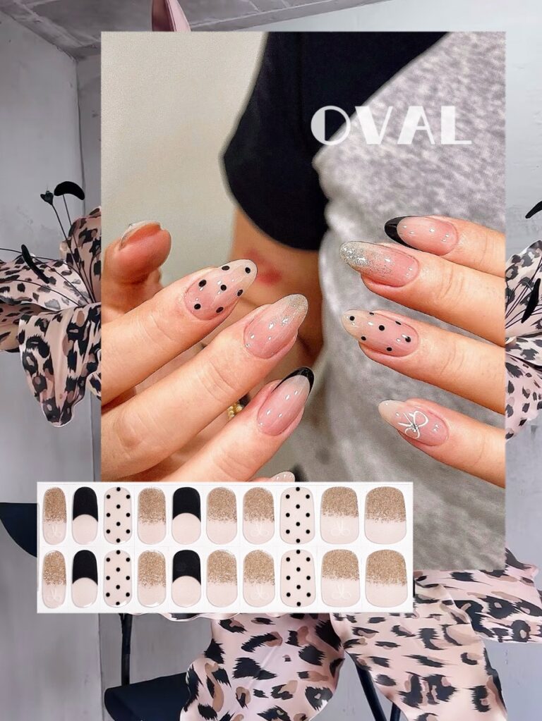 [Cure in 40s with Lamp] Edgy-Sweet Polka Dot Gradient Gel Nail Wraps (Oval Shape) – 20pcs Self-Adhesive, Instant Hardening Nail Tips