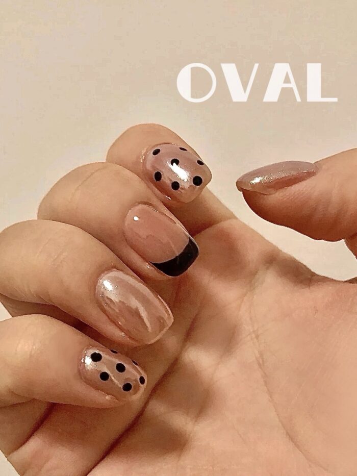 [Cure in 40s with Lamp] Edgy-Sweet Polka Dot Gradient Gel Nail Wraps (Oval Shape) - 20pcs Self-Adhesive, Instant Hardening Nail Tips - Image 2