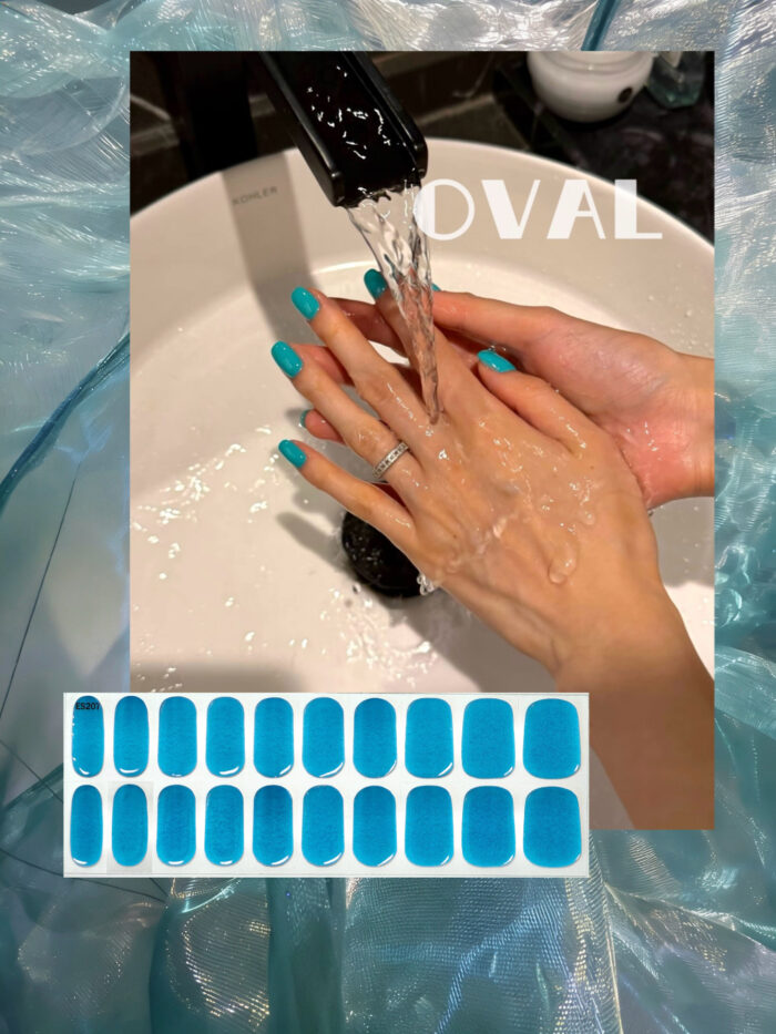 [Cure in 40s with Lamp] Glossy Lake Blue Solid Gel Nail Wraps (Oval Shape) - 20pcs Self-Adhesive, Turns to Hard Nail Tips Instantly - Image 1