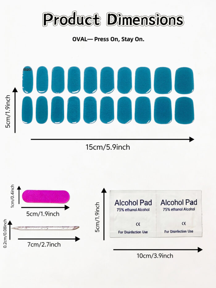 [Cure in 40s with Lamp] Glossy Lake Blue Solid Gel Nail Wraps (Oval Shape) - 20pcs Self-Adhesive, Turns to Hard Nail Tips Instantly - Image 5