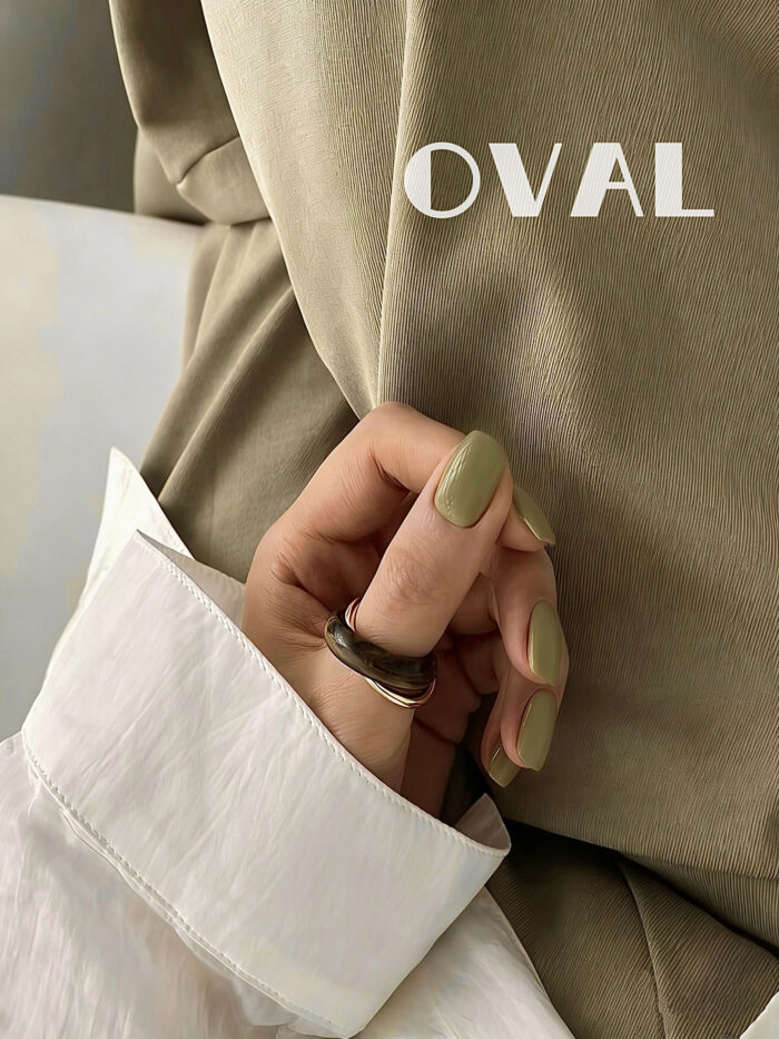 [Cure in 40s with Lamp] Glossy Olive Green Solid Gel Nail Wraps (Oval Shape) - 20pcs Self-Adhesive, Instant Hardening Nail Tips - Image 3