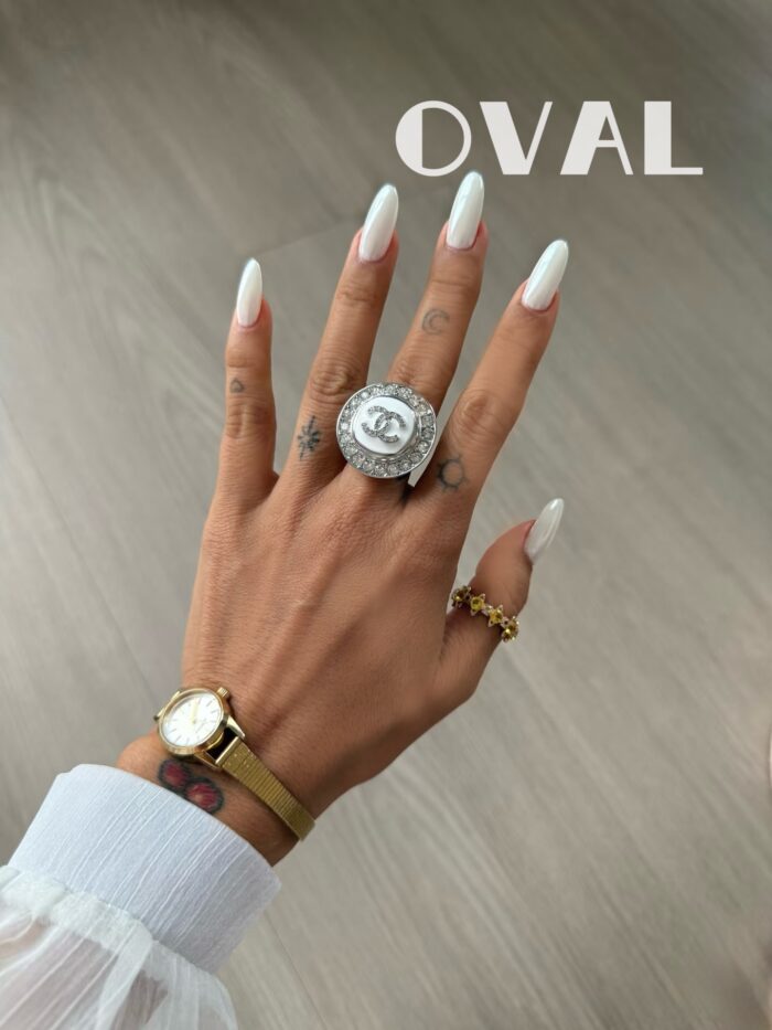[Cure in 40s with Lamp] Hailey White Glossy Nail Wraps with Subtle Shimmer (Oval Shape) - 20pcs Self-Adhesive, Instant Hardening Nail Tips - Image 2