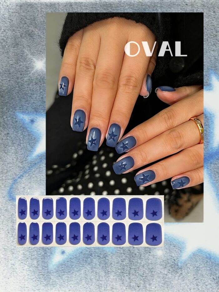 [Cure in 40s with Lamp] Hazy Blue Starburst Gel Nail Wraps (Oval Shape) - 20pcs Self-Adhesive, Instant Hardening Nail Tips - Image 1