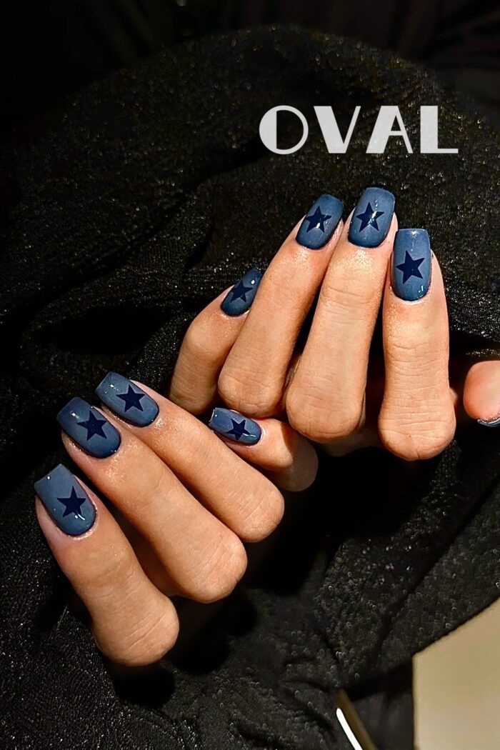 [Cure in 40s with Lamp] Hazy Blue Starburst Gel Nail Wraps (Oval Shape) - 20pcs Self-Adhesive, Instant Hardening Nail Tips - Image 4