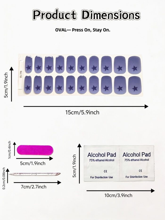 [Cure in 40s with Lamp] Hazy Blue Starburst Gel Nail Wraps (Oval Shape) - 20pcs Self-Adhesive, Instant Hardening Nail Tips - Image 5
