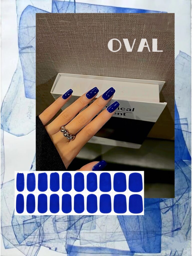 [Cure in 40s with Lamp] Jewel-Tone Royal Blue Solid Gel Nail Wraps (Oval Shape) – 20pcs Self-Adhesive, Turns to Hard Nail Tips Instantly