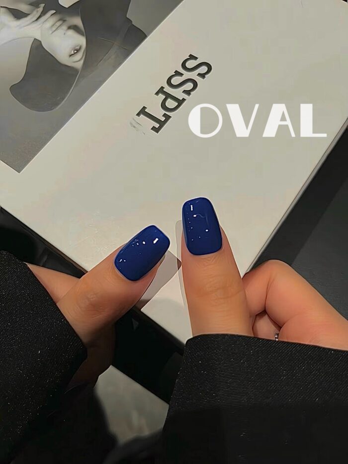 [Cure in 40s with Lamp] Jewel-Tone Royal Blue Solid Gel Nail Wraps (Oval Shape) - 20pcs Self-Adhesive, Turns to Hard Nail Tips Instantly - Image 2