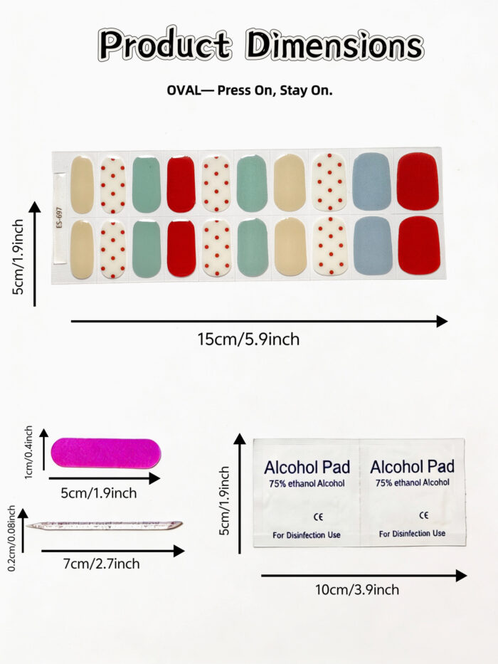 [Cure in 40s with Lamp] Macaron Polka Dot Color-Block Gel Nail Wraps (Oval Shape) - 20pcs Self-Adhesive, Instant Hardening Nail Tips - Image 4