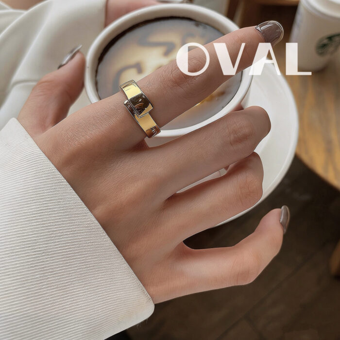 OVAL 18K Gold-Plated Buckle Wide Band Adjustable Open Ring | Retro-Luxury Modern Statement Ring - Image 1
