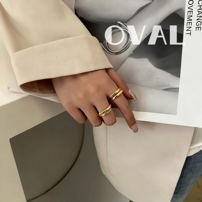 OVAL 18K Gold-Plated Dual-Band Stackable Open Ring | Adjustable Retro-Luxury Ring - Image 2