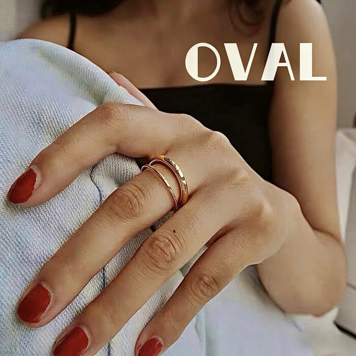 OVAL 18K Gold-Plated Dual-Band Twisted Adjustable Open Ring | Minimalist Luxury Stackable Ring - Image 2