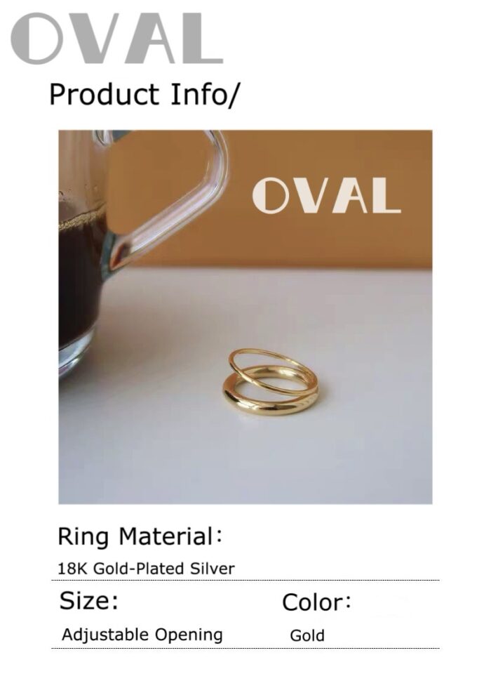 OVAL 18K Gold-Plated Dual-Band Twisted Adjustable Open Ring | Minimalist Luxury Stackable Ring - Image 3