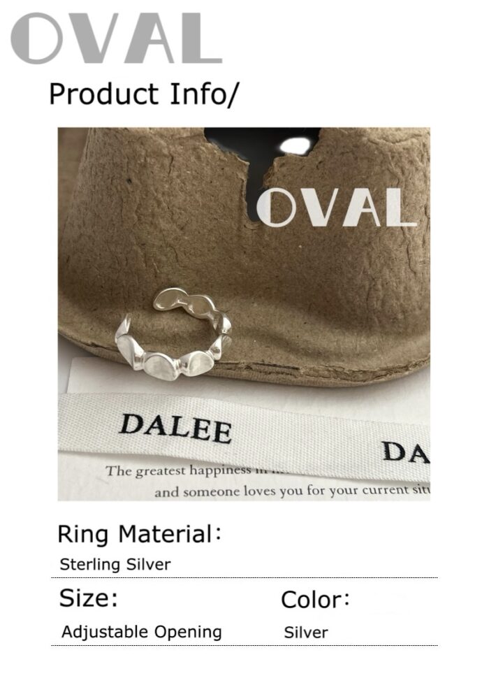 OVAL Crinkled Silver Stacked Sterling Silver Adjustable Ring | Minimalist Stackable Statement Ring - Image 3