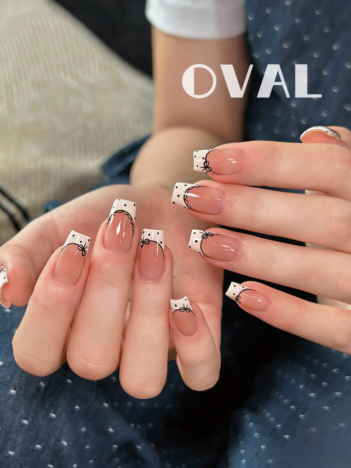 OVAL Lace Polka Dot French Gel Nail Wraps | 40-Second UV Cure Turns Wraps to Hard Tips – Elegant Sweet-Cool Manicure Stickers - Image 2