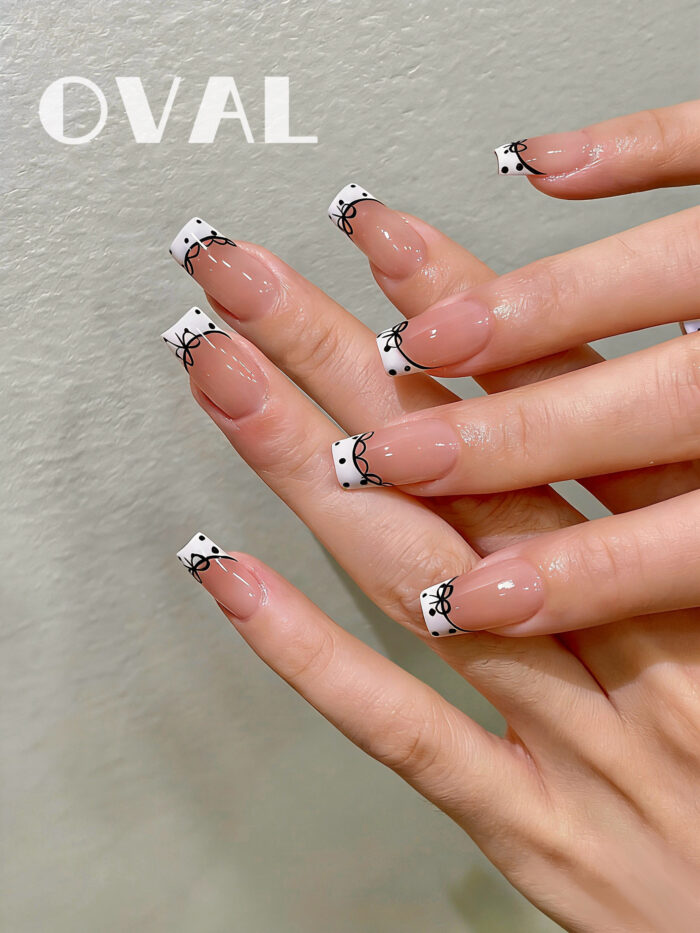 OVAL Lace Polka Dot French Gel Nail Wraps | 40-Second UV Cure Turns Wraps to Hard Tips – Elegant Sweet-Cool Manicure Stickers - Image 4