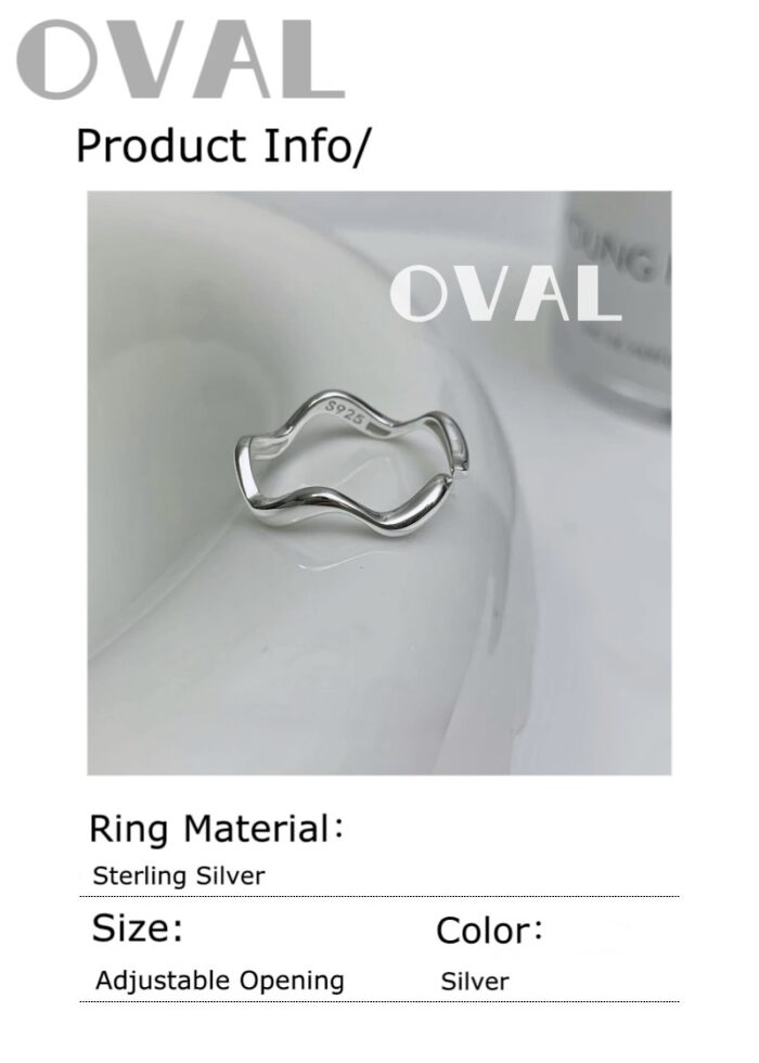 OVAL Liquid Wave Textured Sterling Silver Adjustable Ring | Minimalist Stackable Statement Ring - Image 3