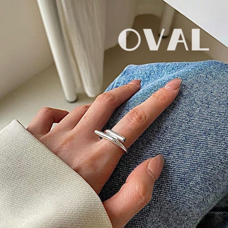 OVAL Minimalist Intertwined Double Band Sterling Silver Adjustable Ring | Stackable Statement Ring