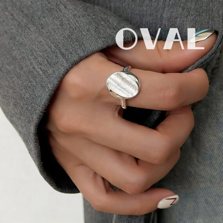 OVAL Textured Oval Sterling Silver Adjustable Ring | Minimalist Stackable Statement Ring