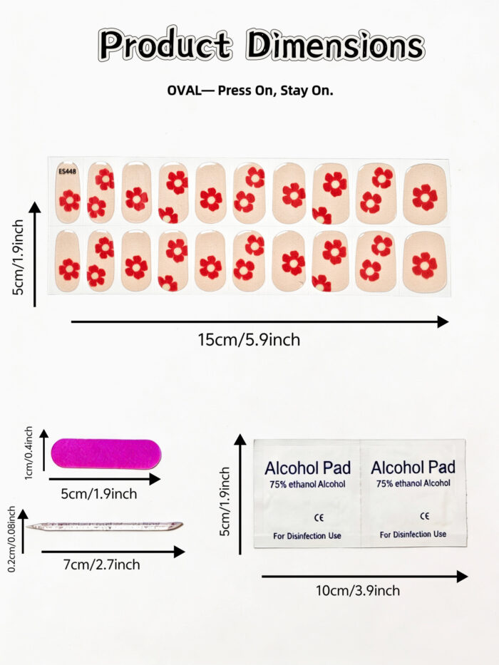 [Cure in 40s with Lamp] Sheer Nude Red Floral Gel Nail Wraps (Oval Shape) - 20pcs Self-Adhesive, Turns to Hard Nail Tips Instantly - Image 4