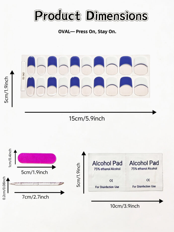 [Cure in 40s with Lamp] Sheer Skin-Tone Blue & White French Tip Gel Nail Wraps (Oval Shape) - 20pcs Self-Adhesive, Instant Hardening Nail Tips - Image 4
