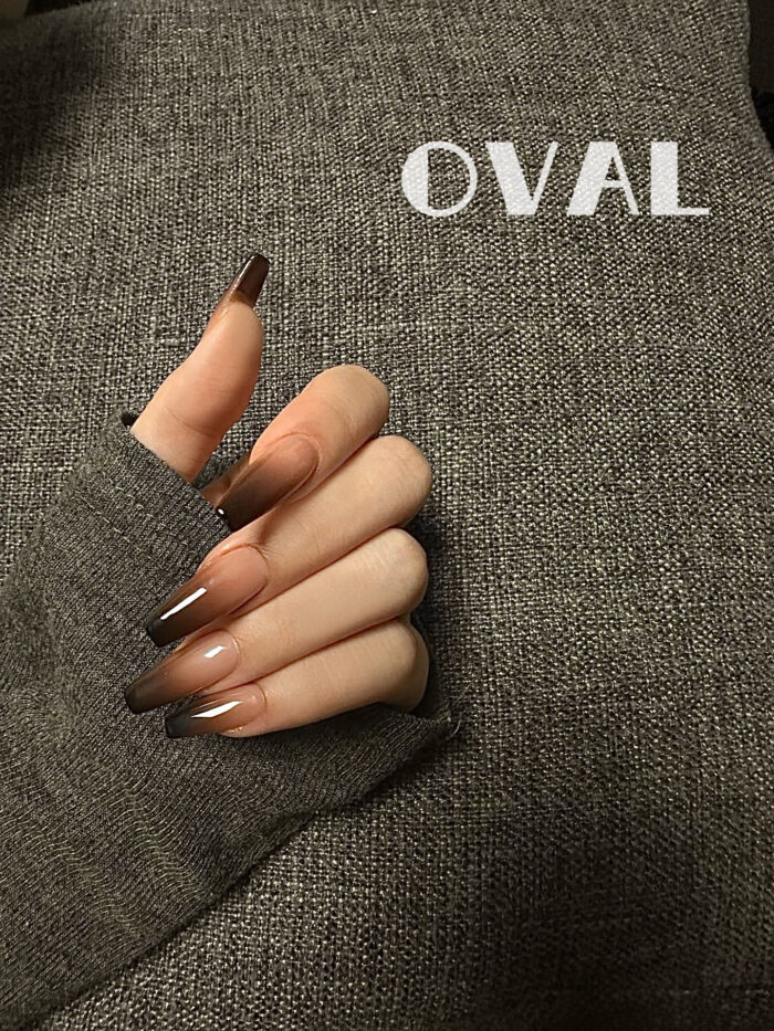 [Cure in 40s with Lamp] Siamese Cat-Inspired Brown Gradient Gel Nail Wraps (Oval Shape) – 20pcs Self-Adhesive, Instant Hardening Nail Tips - Image 2