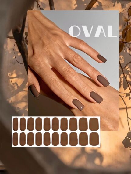[Cure in 40s with Lamp] Soft Matte Coffee Gel Nail Wraps (Oval Shape) - 20pcs Self-Adhesive, Instant Hardening Nail Tips