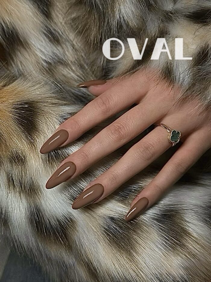 [Cure in 40s with Lamp] Soft Matte Coffee Gel Nail Wraps (Oval Shape) - 20pcs Self-Adhesive, Instant Hardening Nail Tips - Image 3