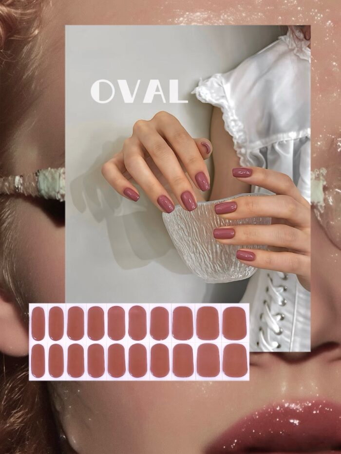 [Cure in 40s with Lamp] Soft Matte Dusty Rose Gel Nail Wraps (Oval Shape) - 20pcs Self-Adhesive, Instant Hardening Nail Tips - Image 1