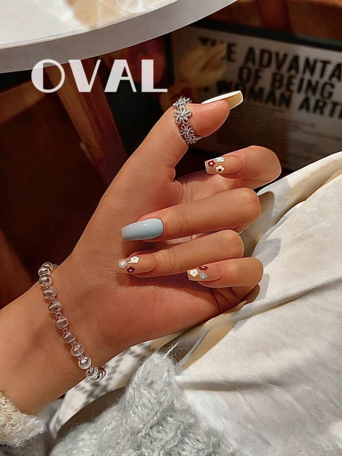 [Cure in 40s with Lamp] Soft Matte Tiny Floral Gel Nail Wraps (Oval Shape) - 20pcs Self-Adhesive, Instant Hardening Nail Tips - Image 4