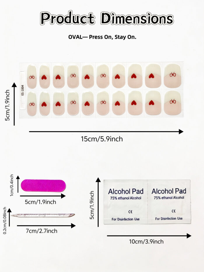 [Cure in 40s with Lamp] Sweetheart Heart & Bow French Tip Gel Nail Wraps (Oval Shape) - 20pcs Self-Adhesive, Instant Hardening Nail Tips - Image 4